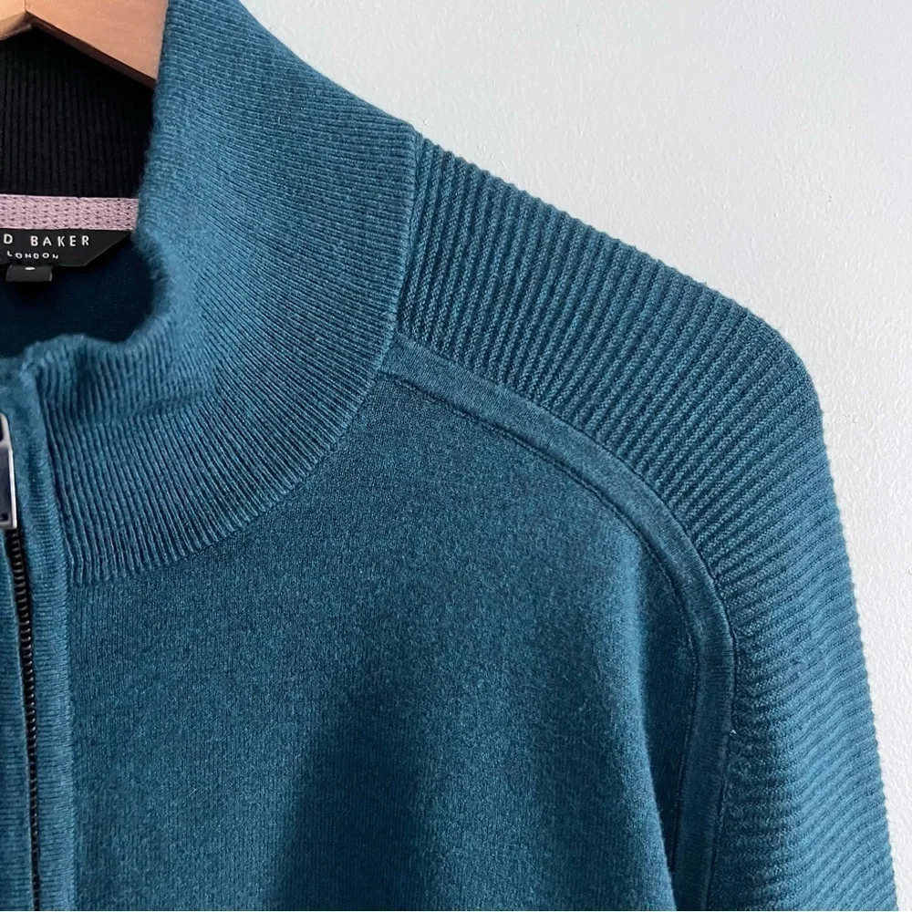Men’s Ted Baker London Pullover 1/3 Zip Ribbed Sweater Teal Business Casual